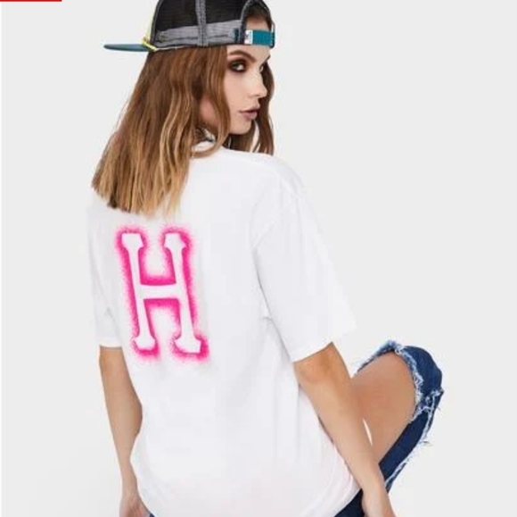 NWT Dolls Kill , Huff a, White And Hot Pink , Hand Dyed Teeshirt - Picture 4 of 15